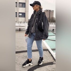 Zara Oversized Black Denim Jacket - Size S - Brand New Without Tags